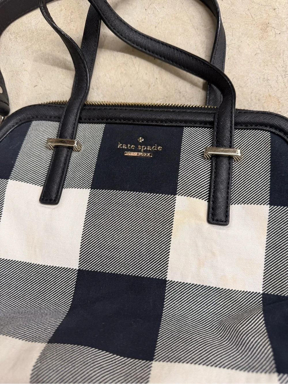 kate spade Black & White Plaid Satchel with Navy Accents